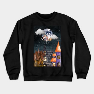 Flying Witch Halloween Night Crewneck Sweatshirt